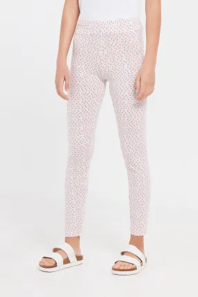 Senior Girls Ivory Printed Leggings