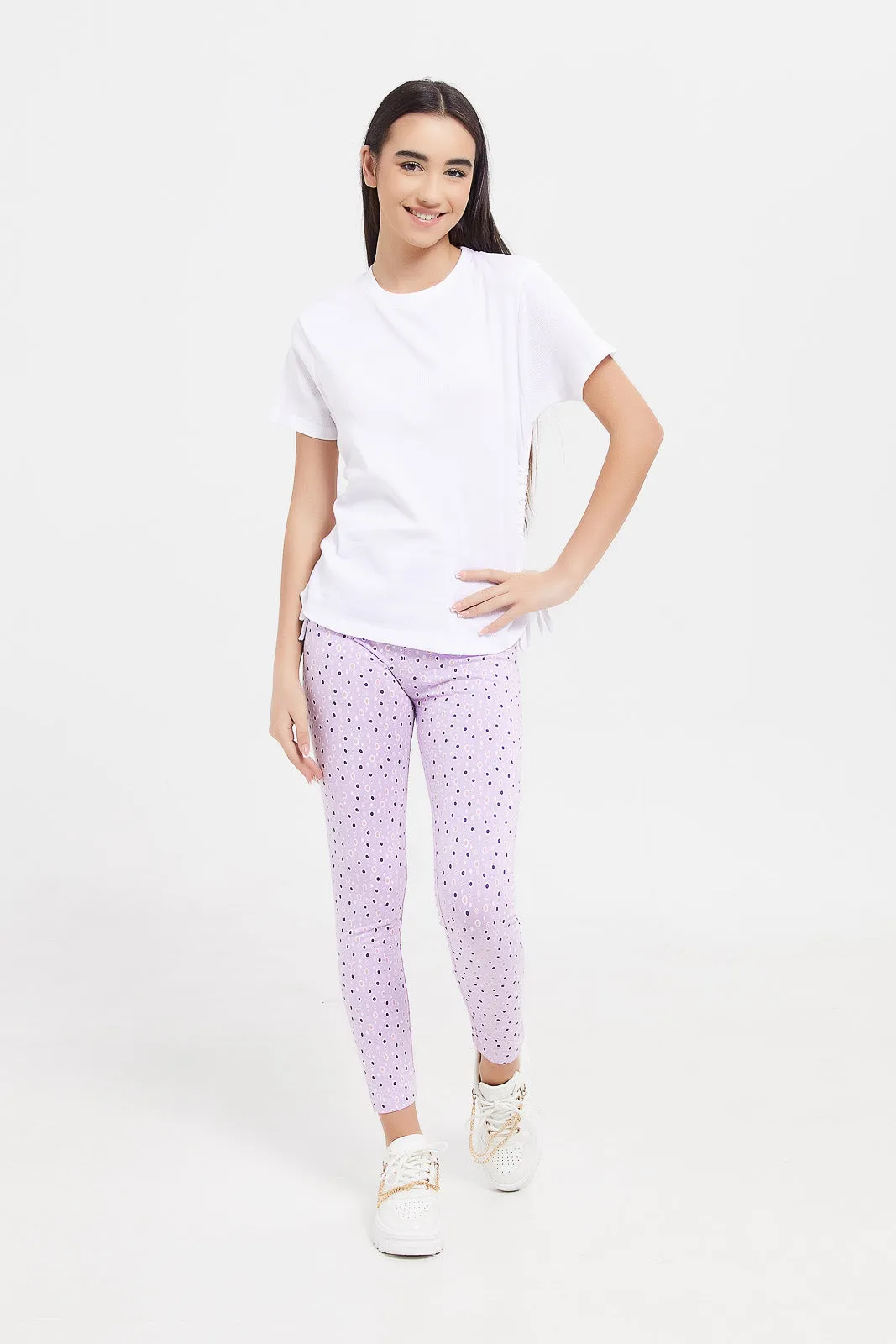 Senior Girls Lilac Print Leggings