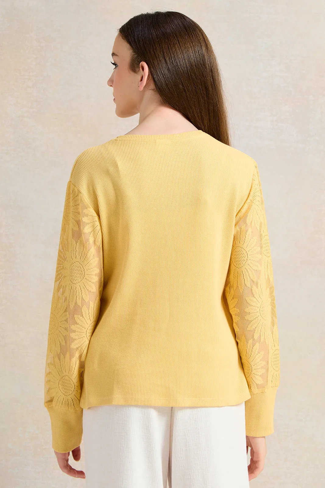 Senior Girls Mustard Organza Sleeve Top