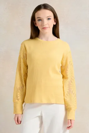 Senior Girls Mustard Organza Sleeve Top