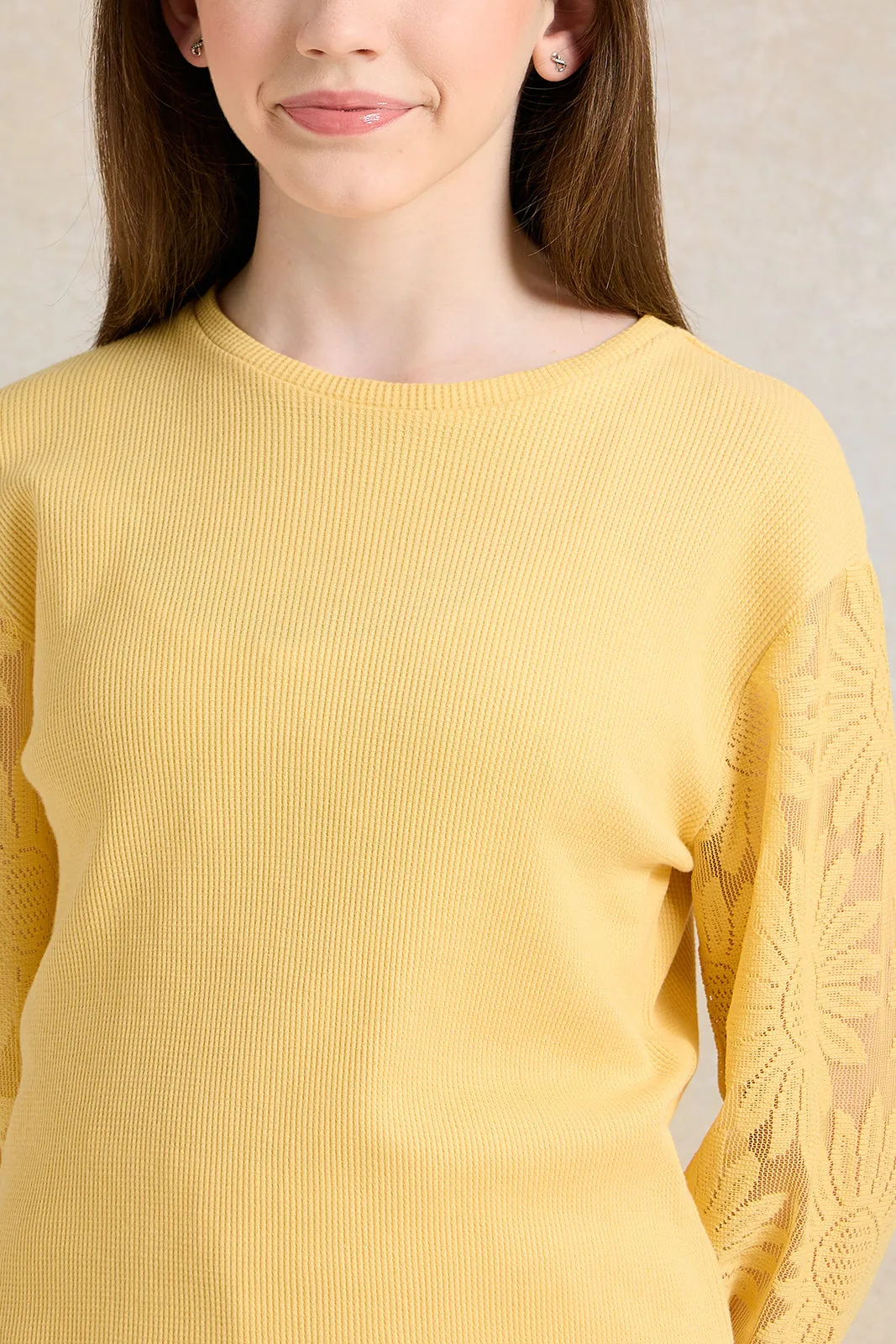 Senior Girls Mustard Organza Sleeve Top