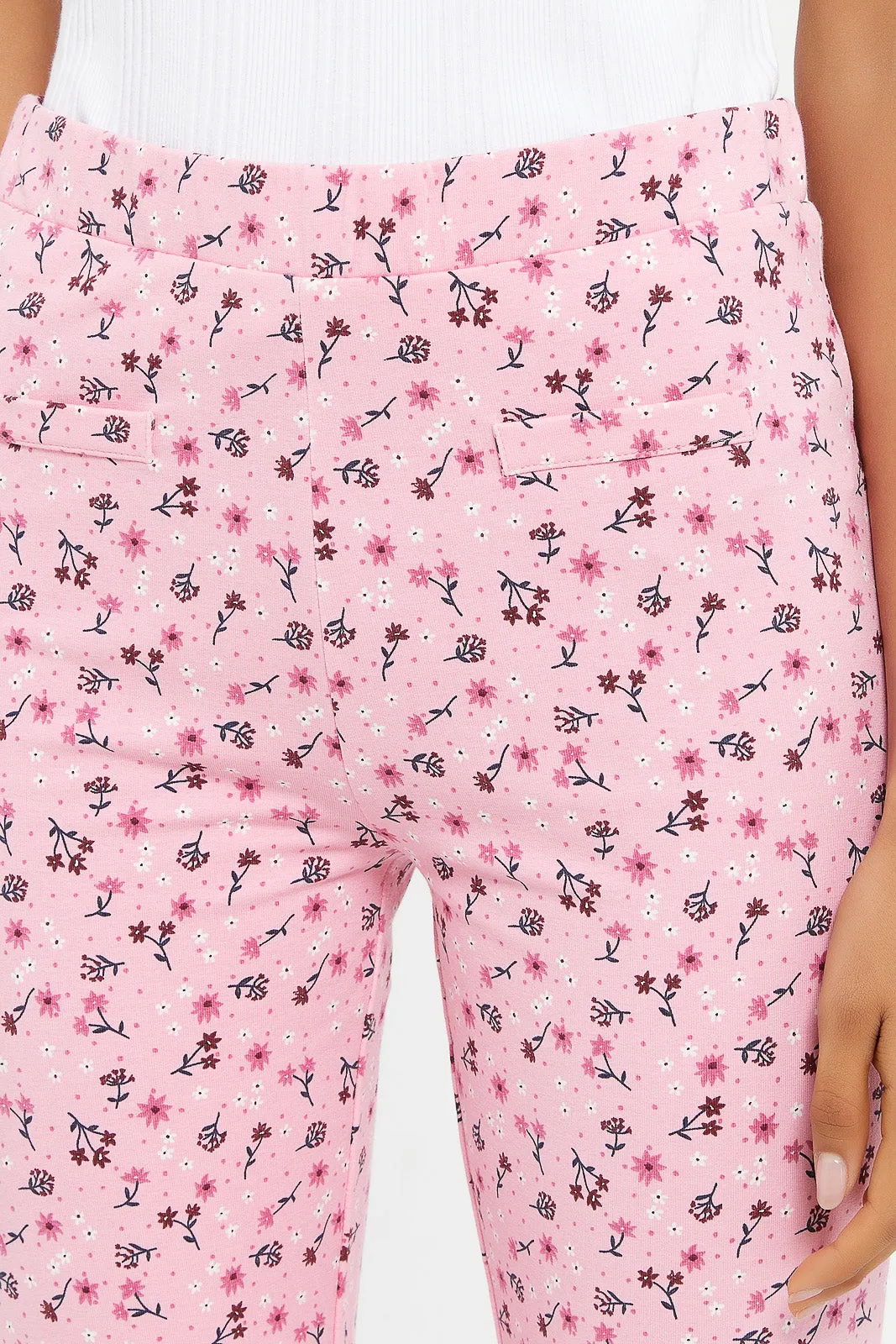 Senior Girls Pink Floral Print Leggings