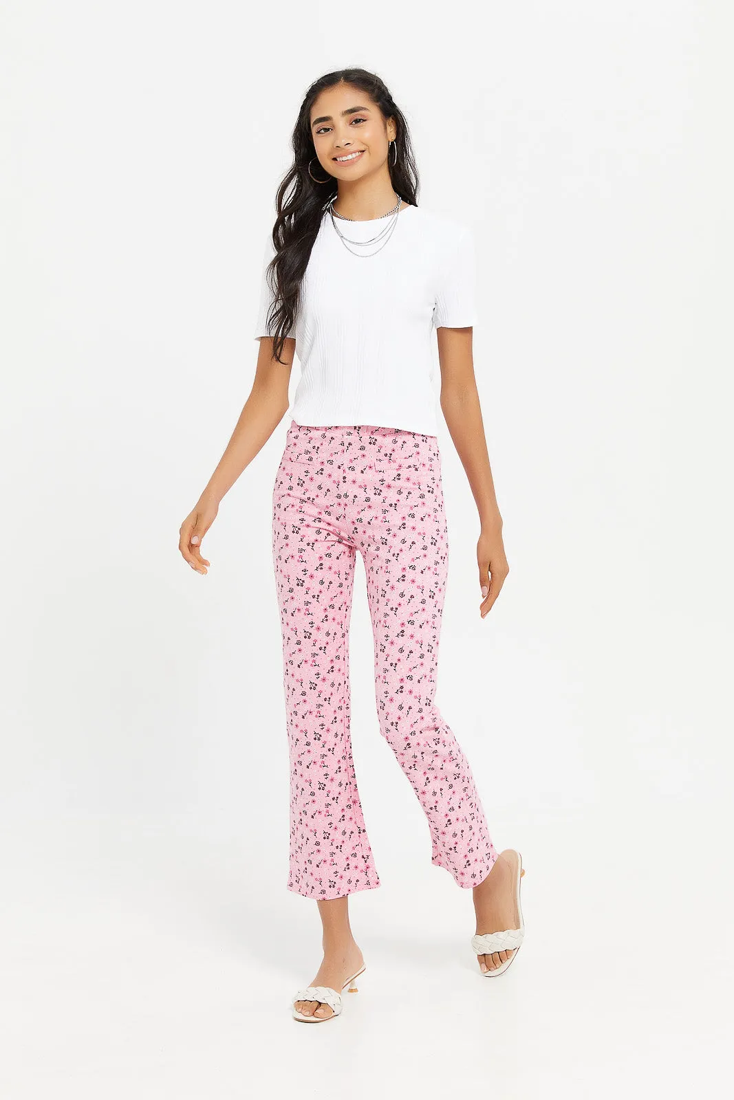 Senior Girls Pink Floral Print Leggings