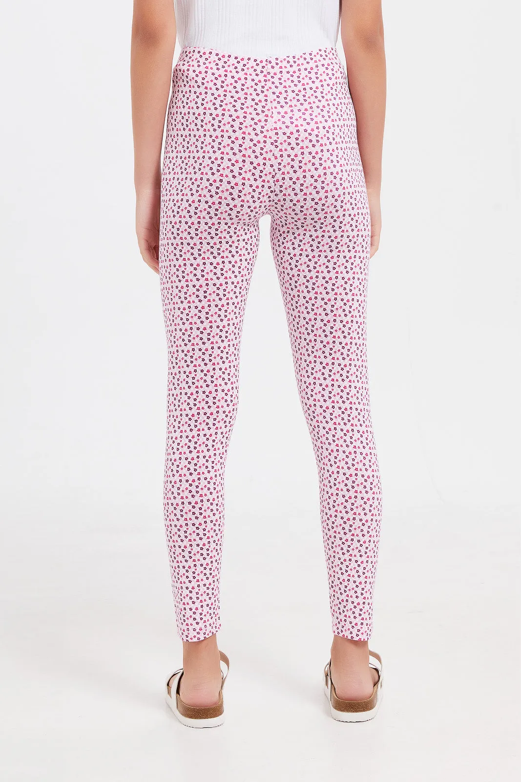 Senior Girls Pink Printed Leggings