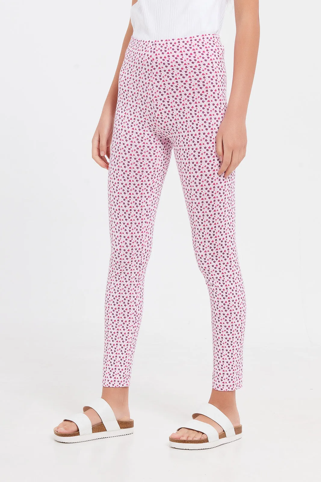 Senior Girls Pink Printed Leggings