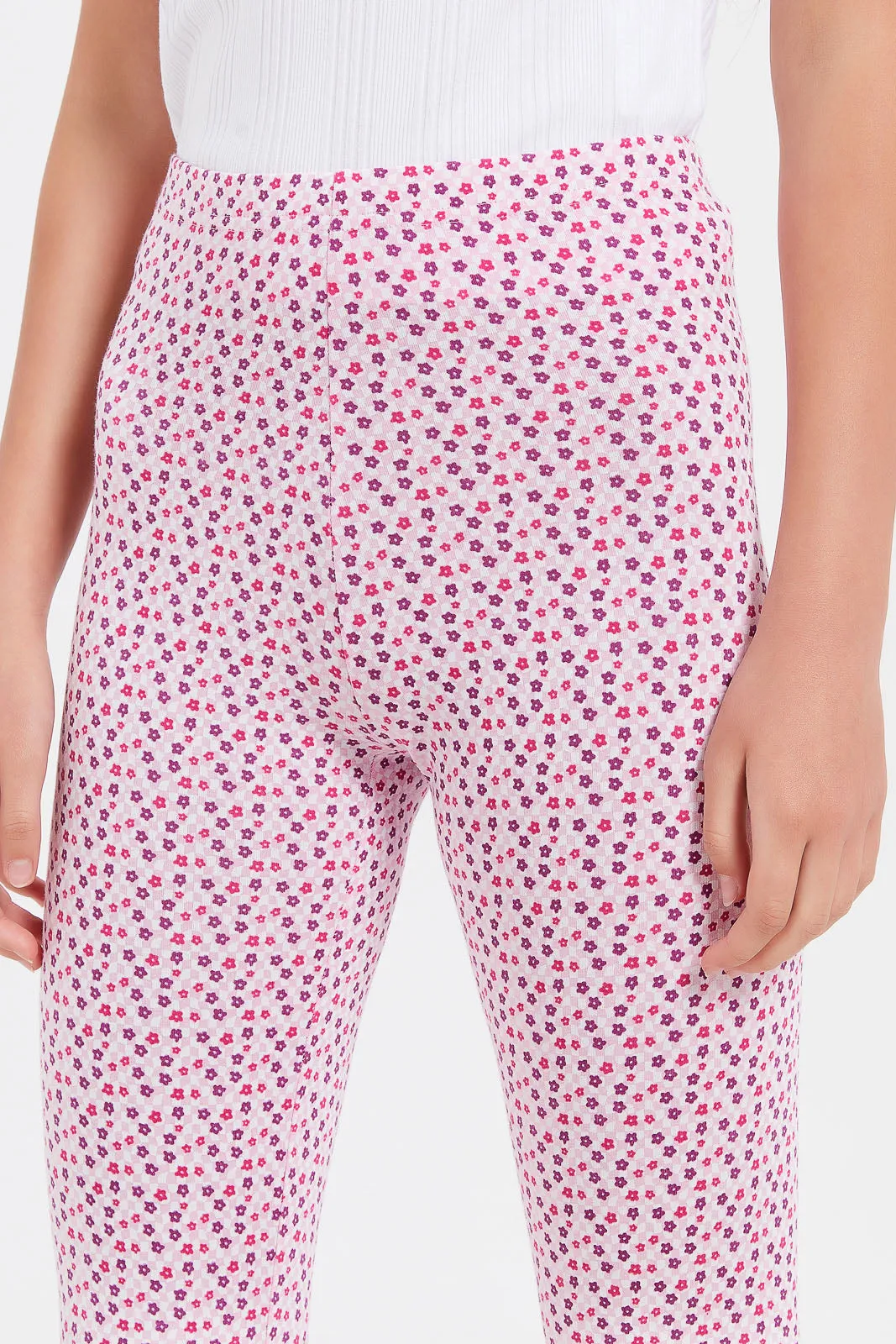 Senior Girls Pink Printed Leggings