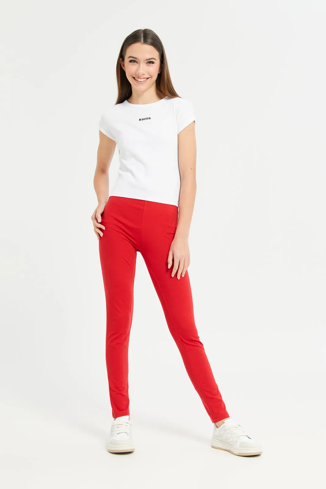 Senior Girls Red Basic Leggings