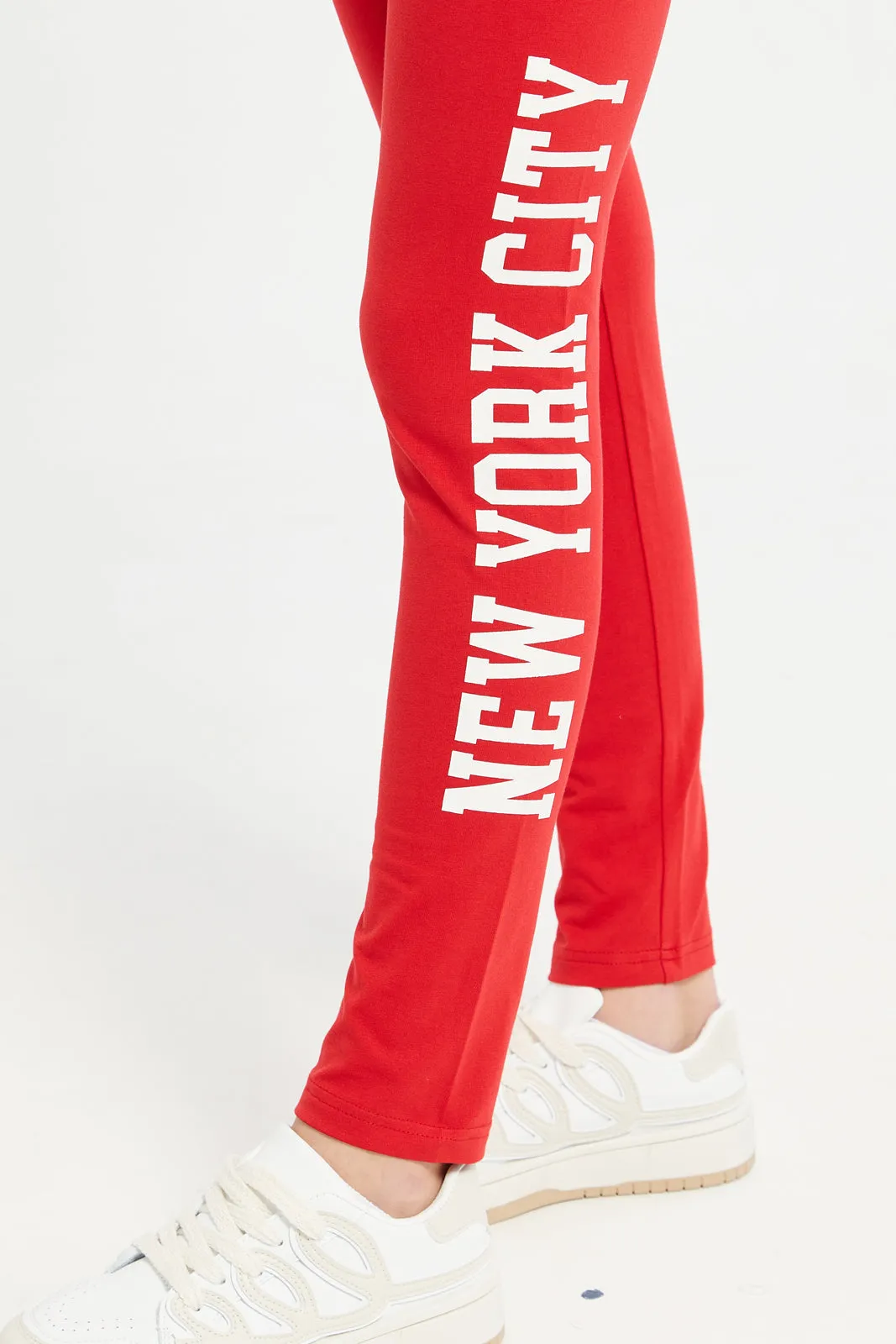 Senior Girls Red Basic Leggings