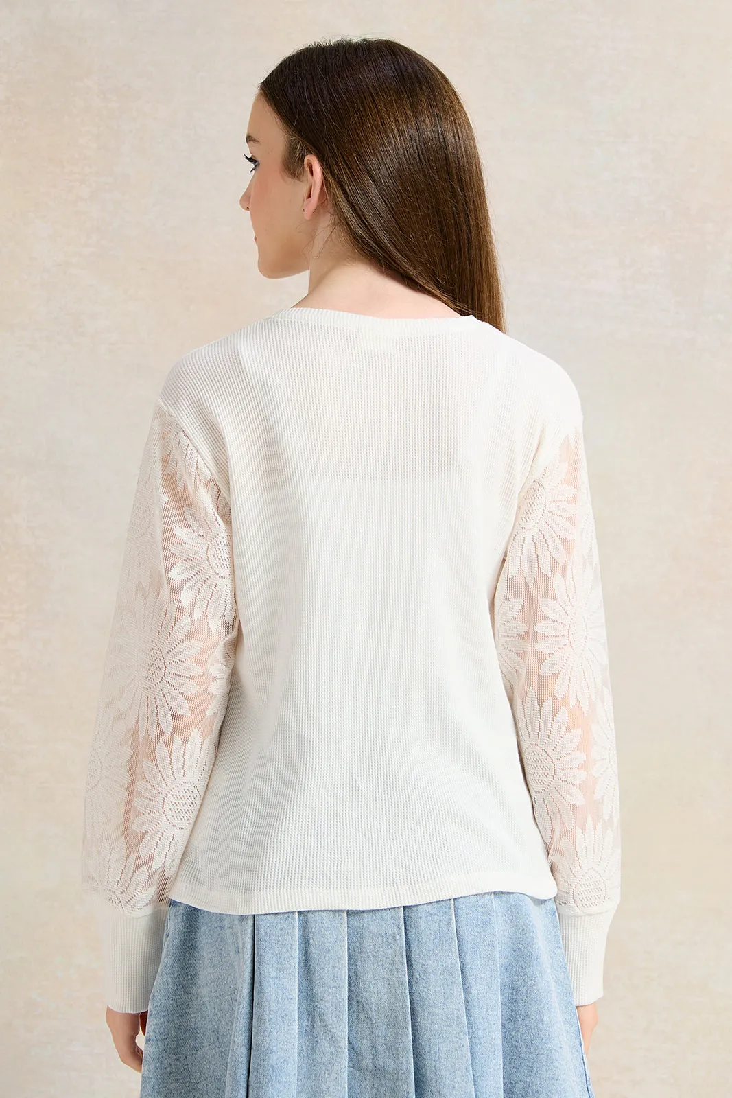 Senior Girls White Organza Sleeve Top