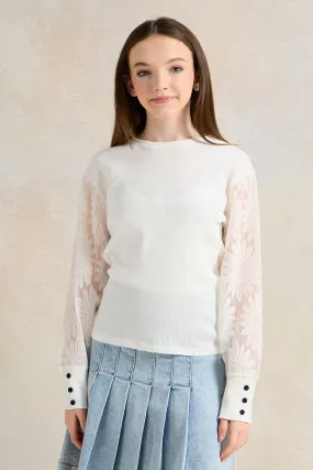 Senior Girls White Organza Sleeve Top