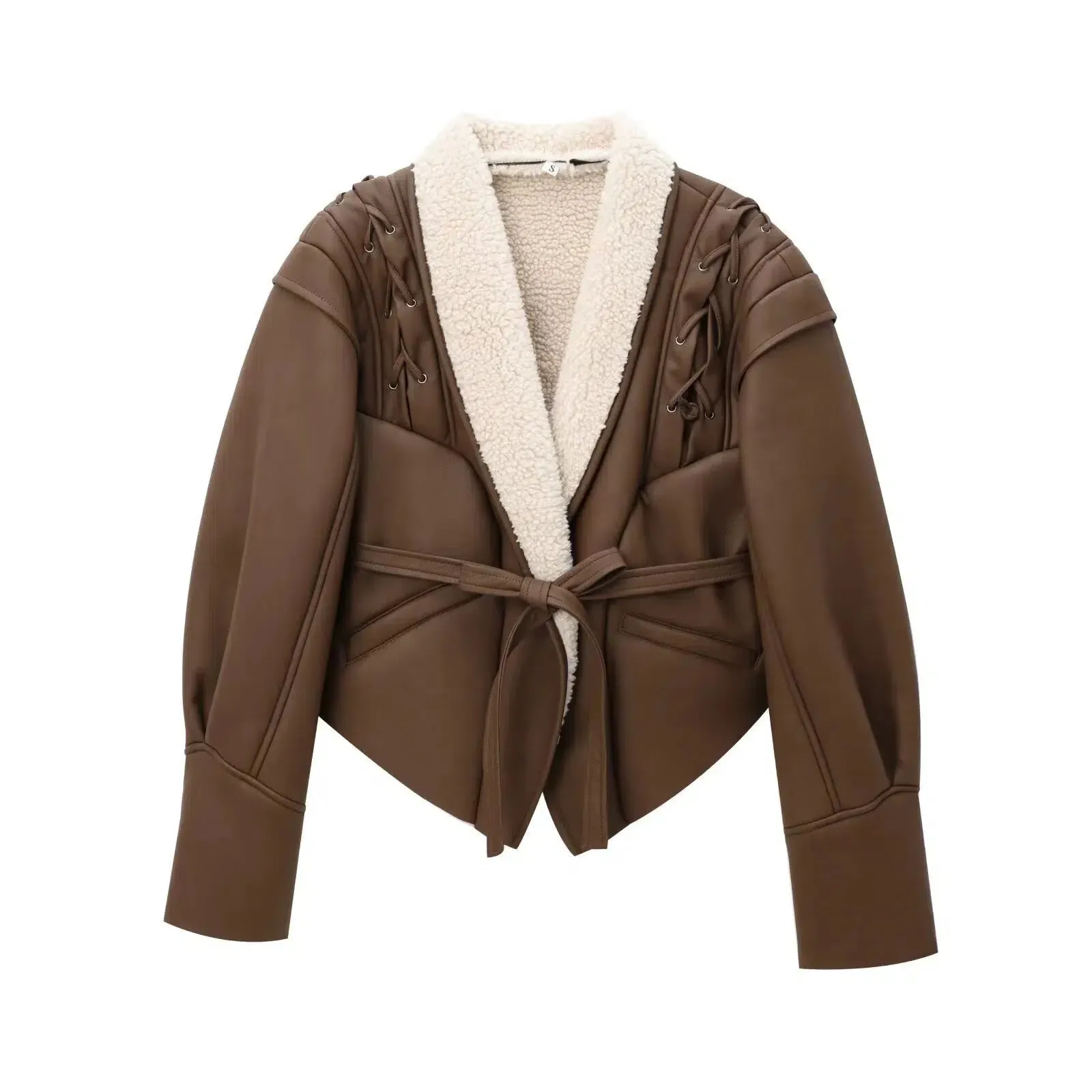 Shearling Trim Belted Coat