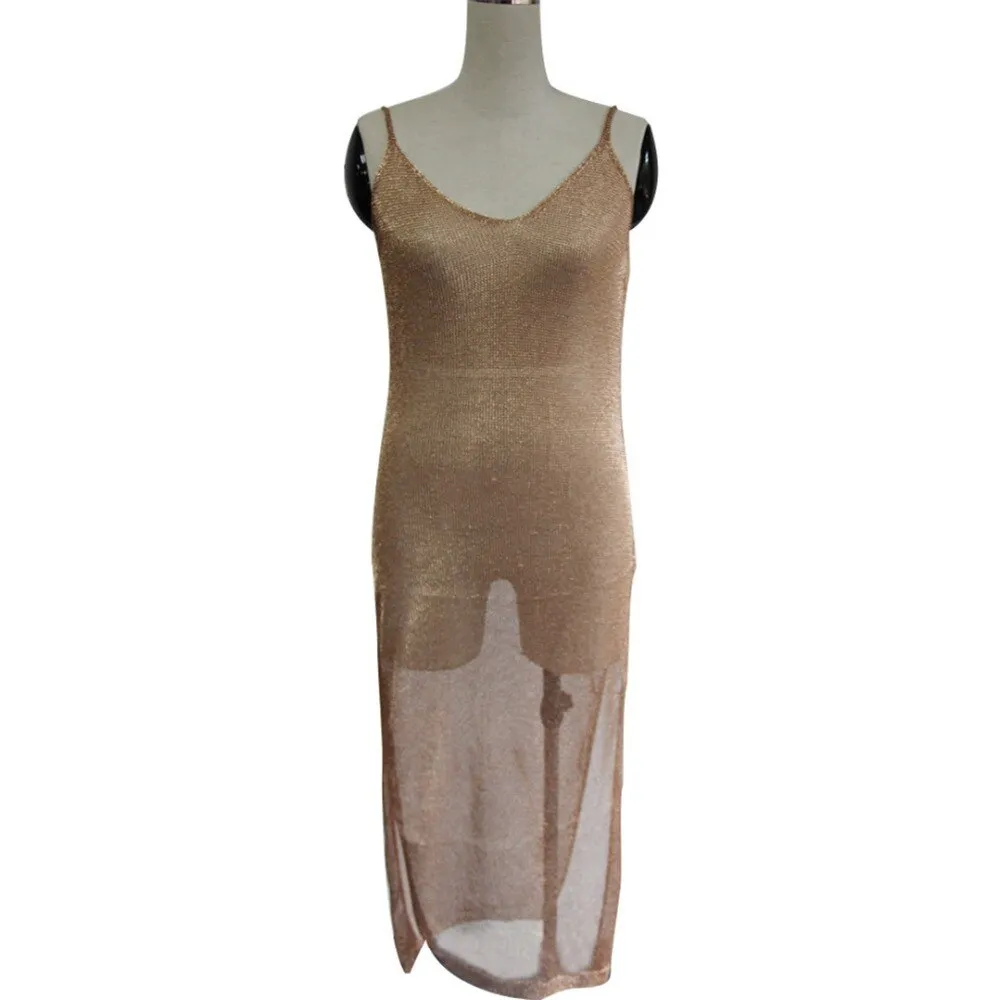 Sheer Net Mesh Knitted Glitter Tunic Beach Cover Up Cover-ups Long Beach Dress Beach Wear Beachwear