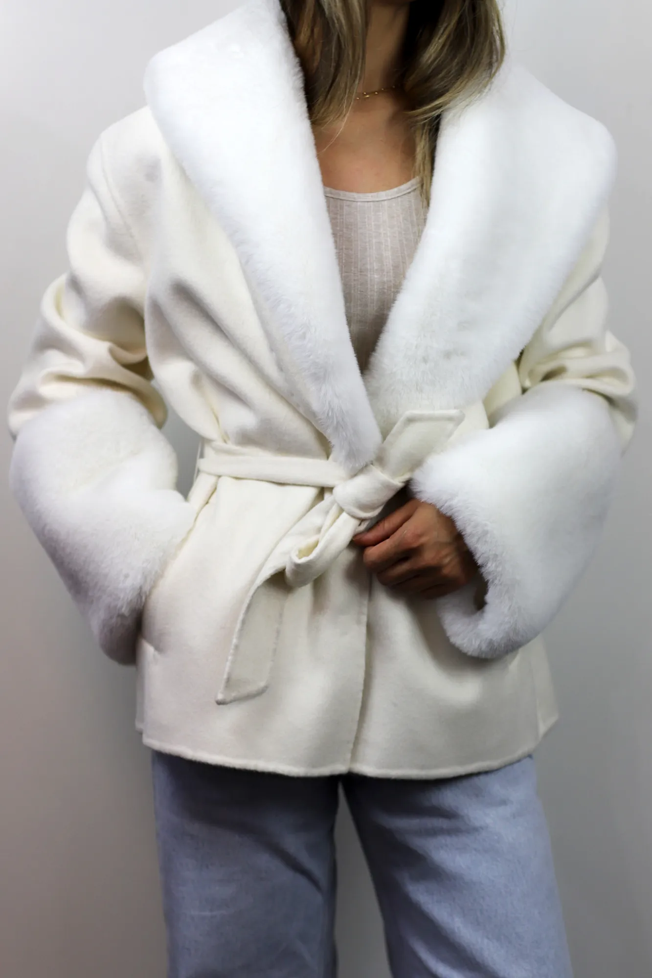 Short Wool Blend Coat - White