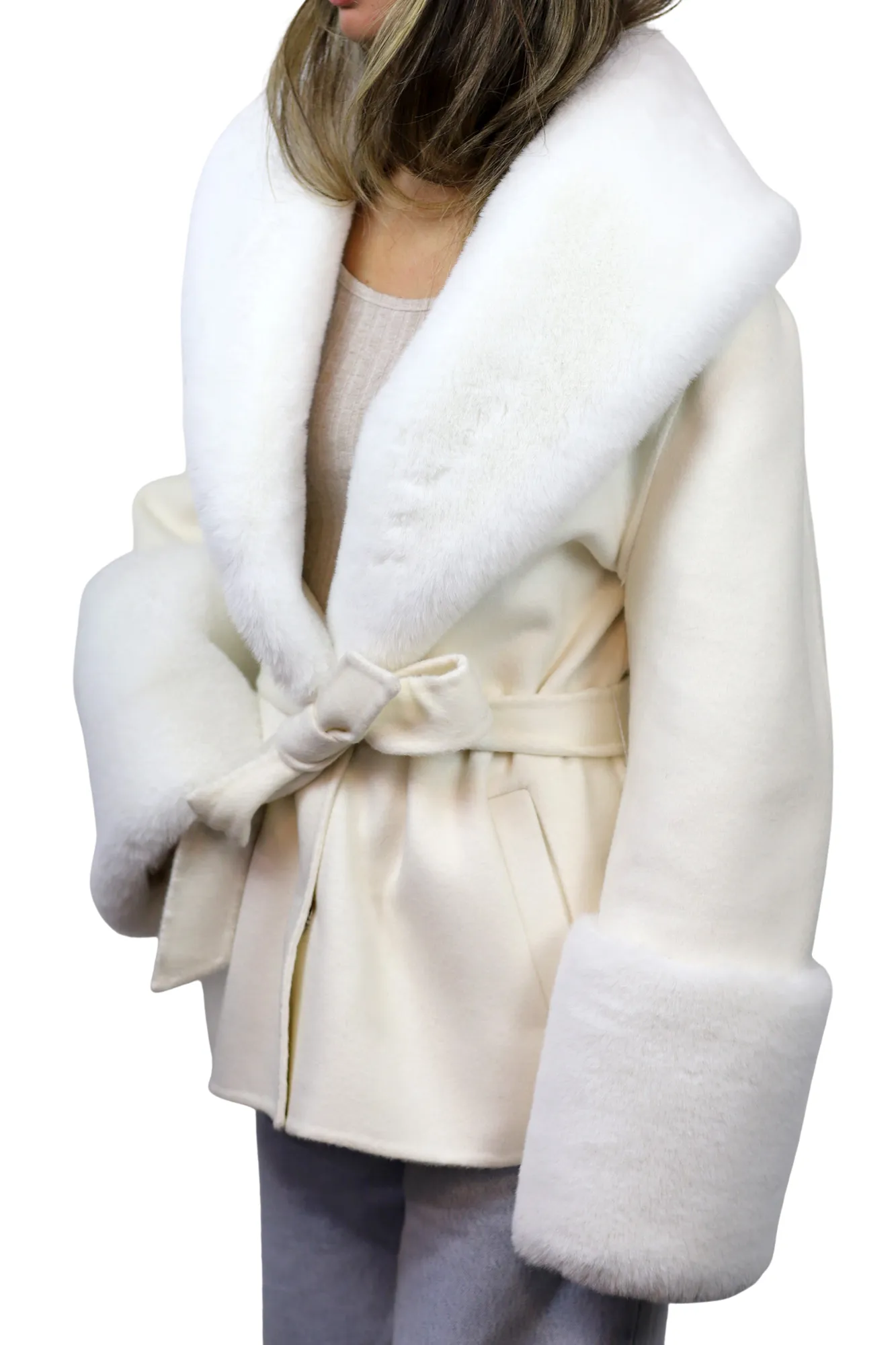 Short Wool Blend Coat - White