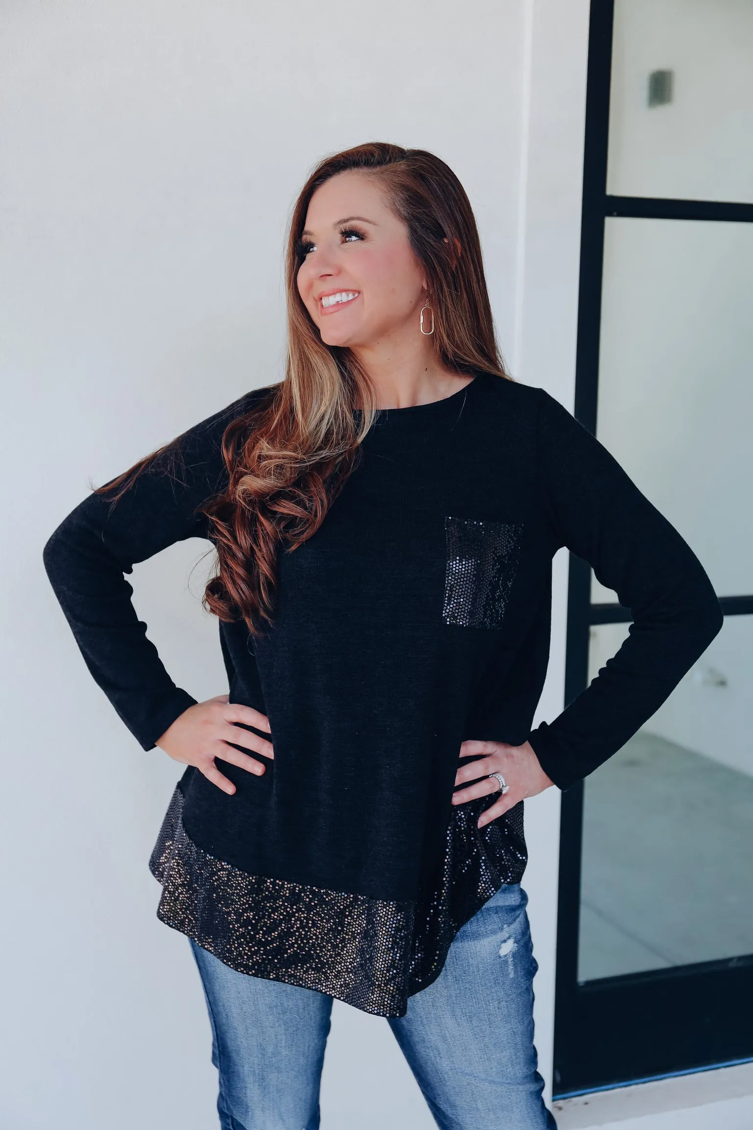 Spirited Sequin Tunic Top - Black