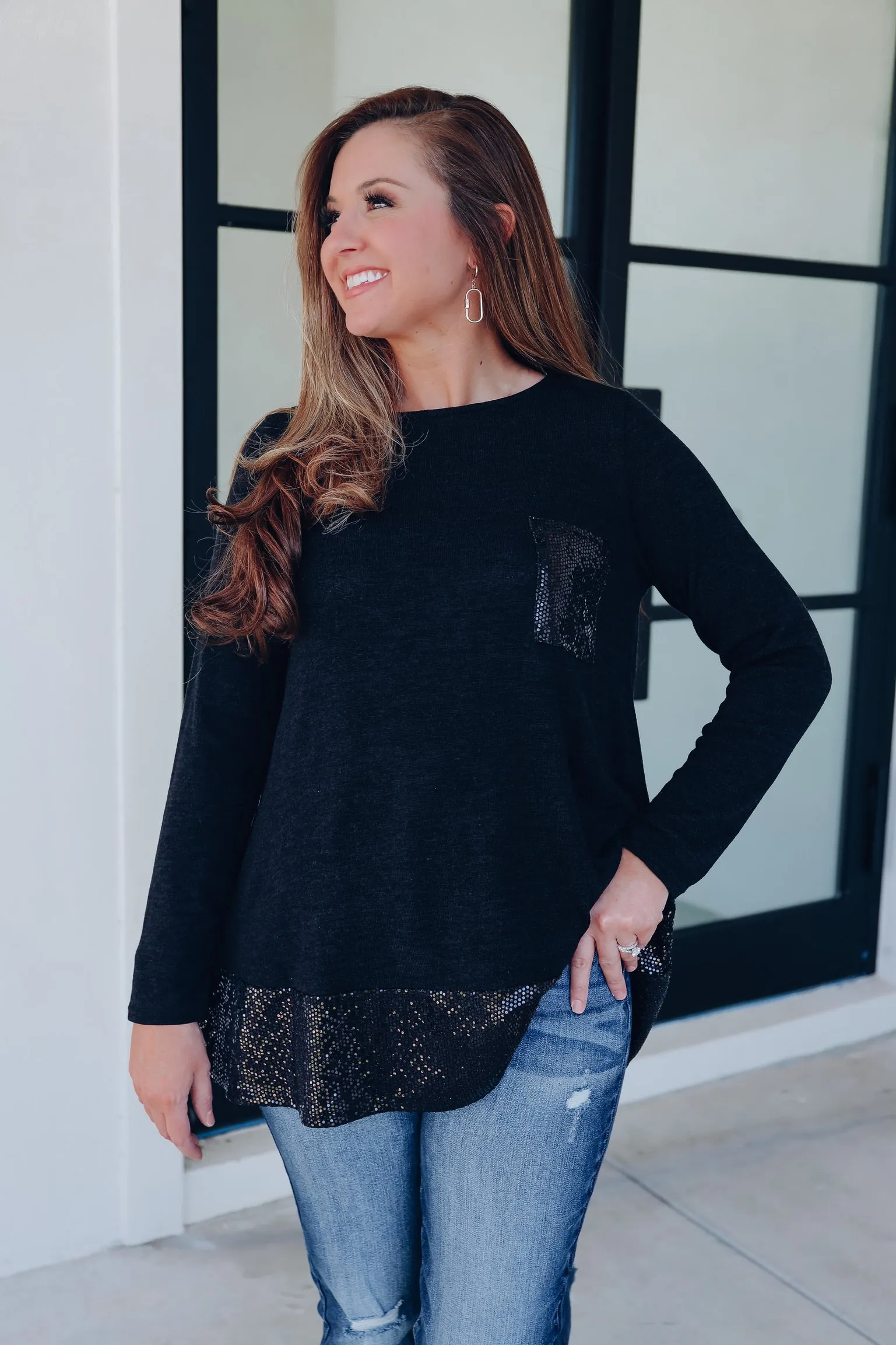 Spirited Sequin Tunic Top - Black