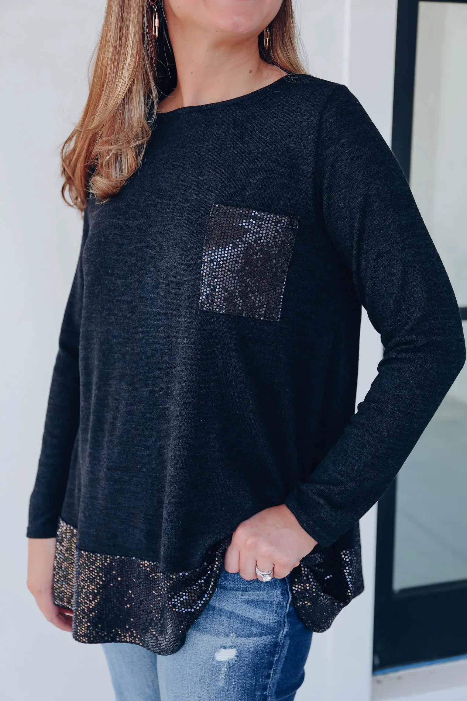 Spirited Sequin Tunic Top - Black