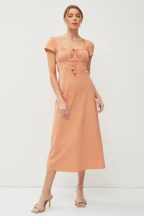 Square Neck Short Sleeve Midi Dress