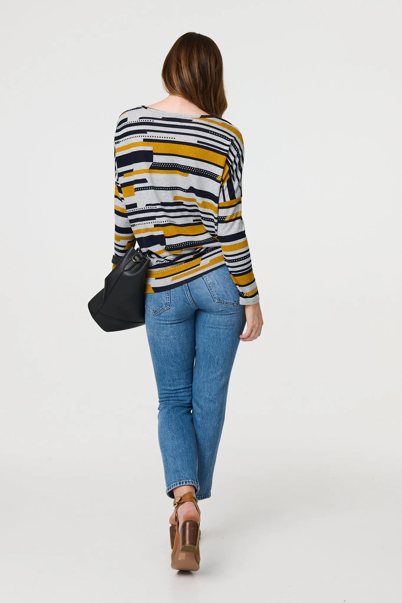 Striped Long Sleeve Drop Shoulder Top