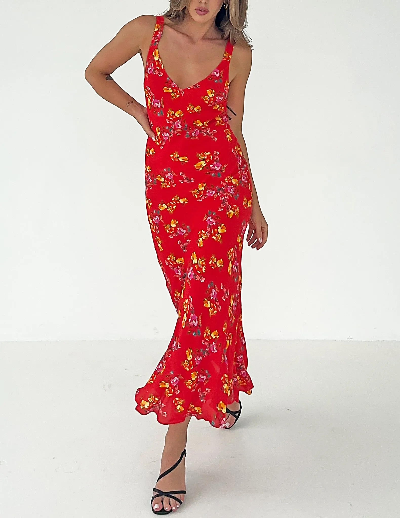 Sunnyside Red Floral Midi Dress