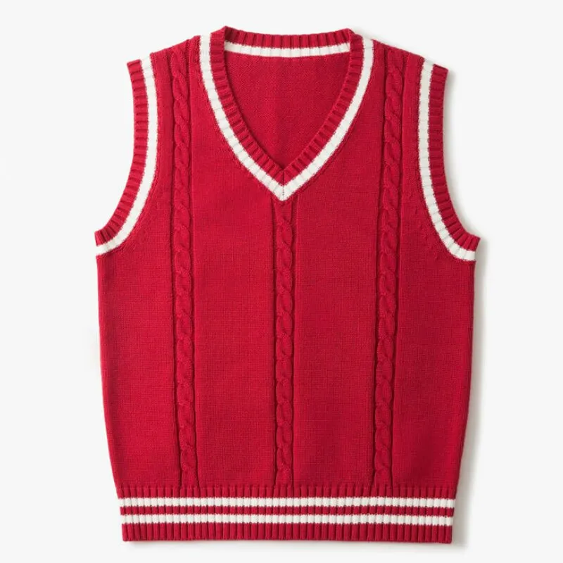 Sweater Vest Men Thicken V-neck Sleeveless Knitted Sweaters Vests Striped Retro Preppy-style Simple Chic Loose Casual All-match