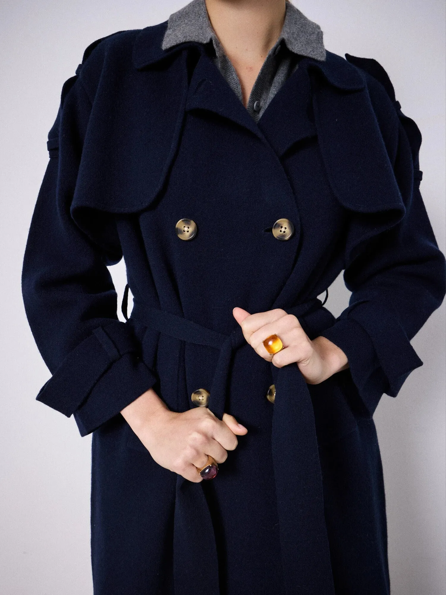 Talia Knitted Trench Marine