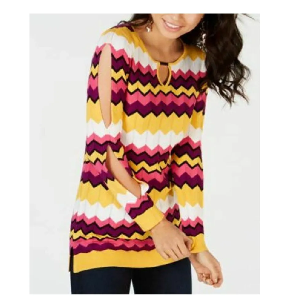 Thalia Sodi Women's Chevron Multi-Stripe Tunic Sweater Multi