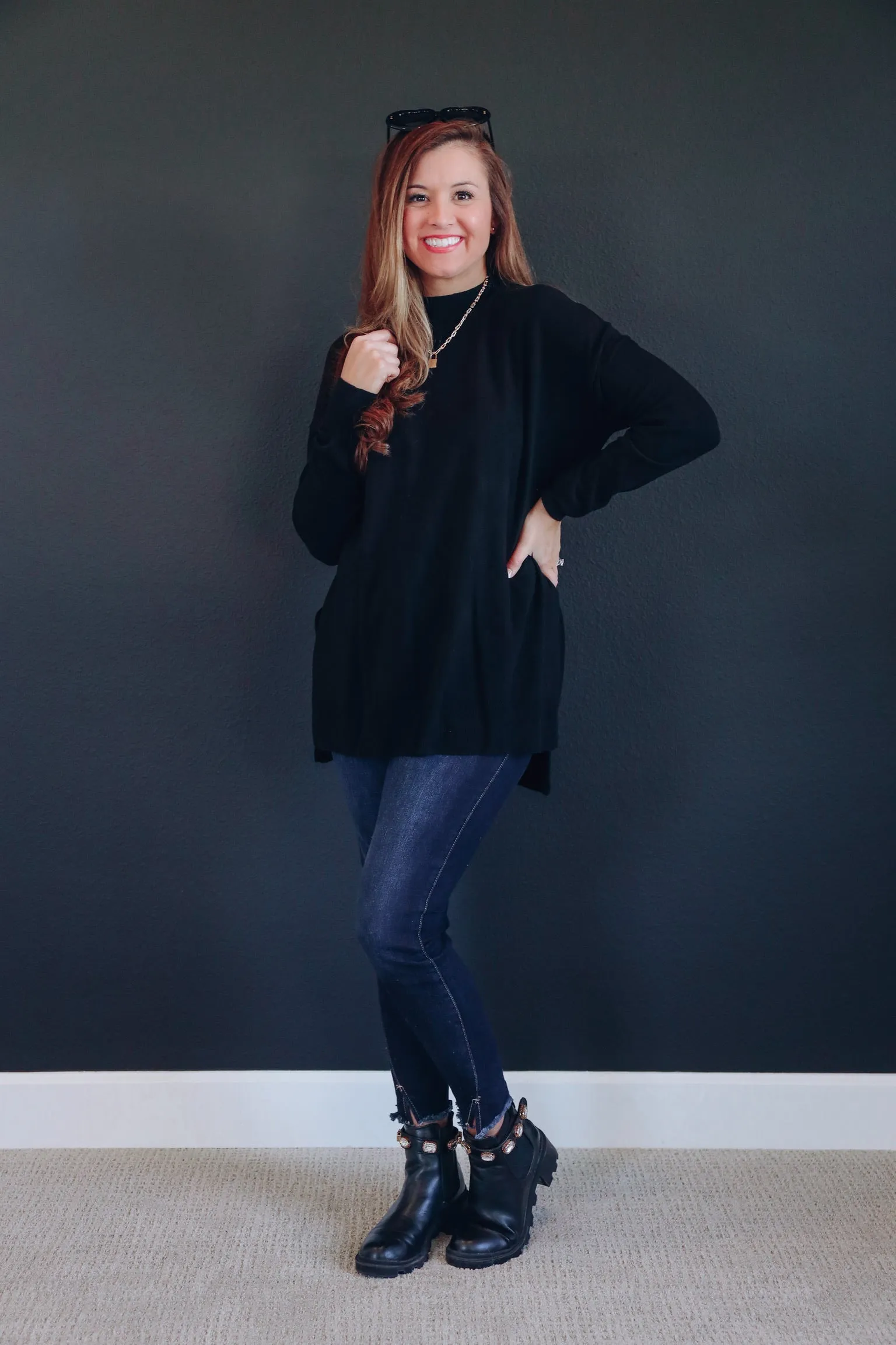 Toronto Slit Hem Tunic Sweater - Black