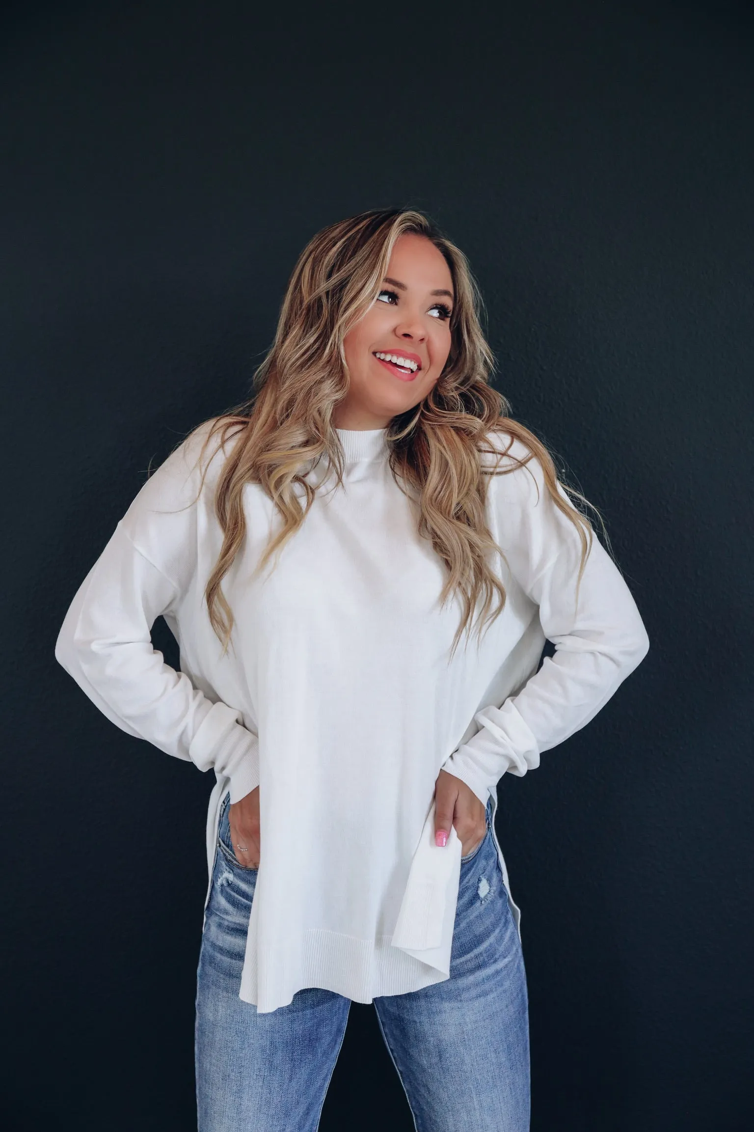 Toronto Slit Hem Tunic Sweater - Ivory