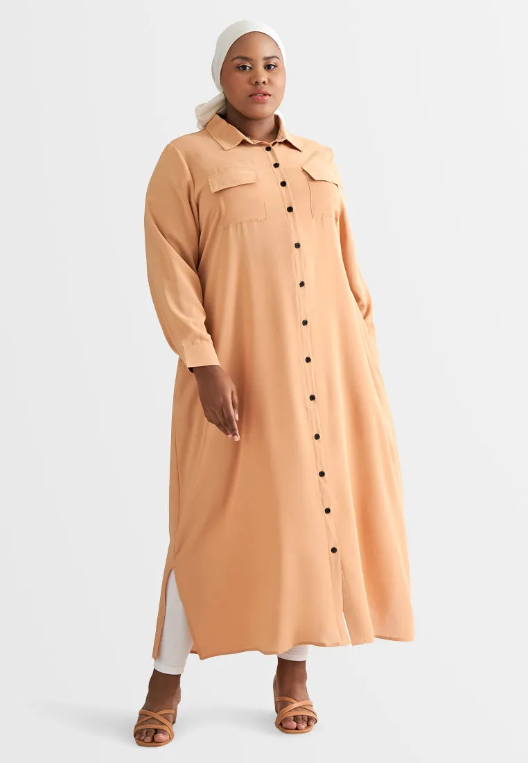 Treena Long Trench Style Button Dress Shirt