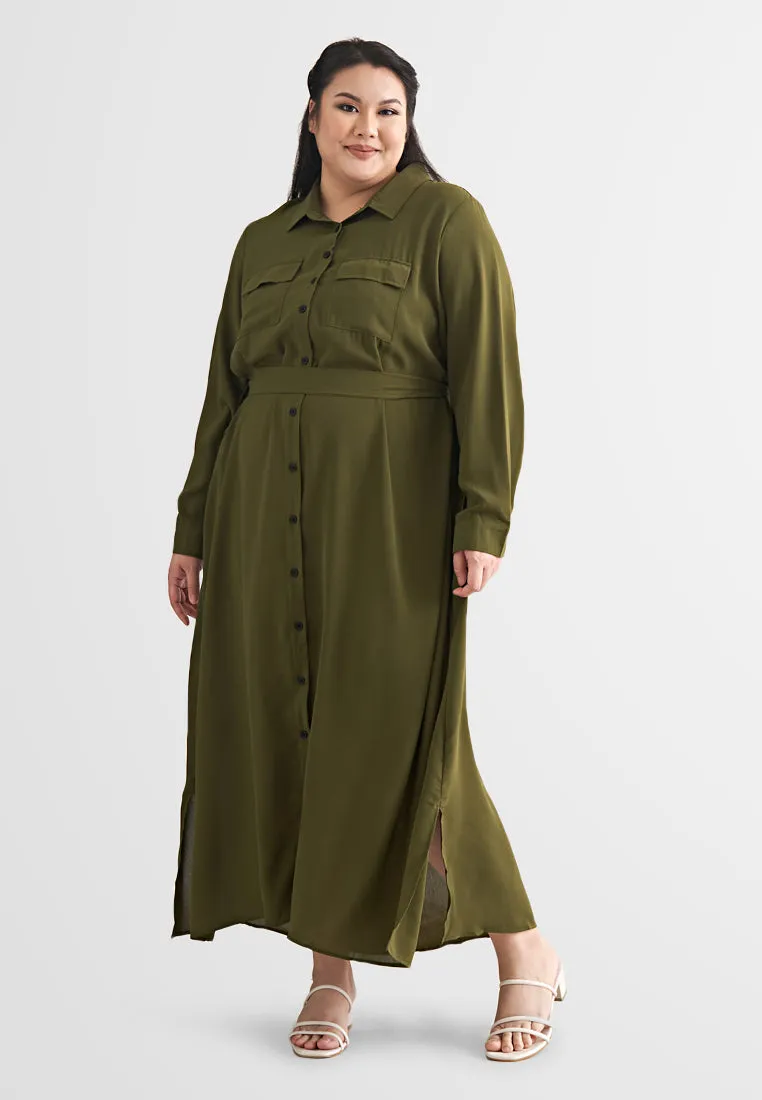 Treena Long Trench Style Button Dress Shirt