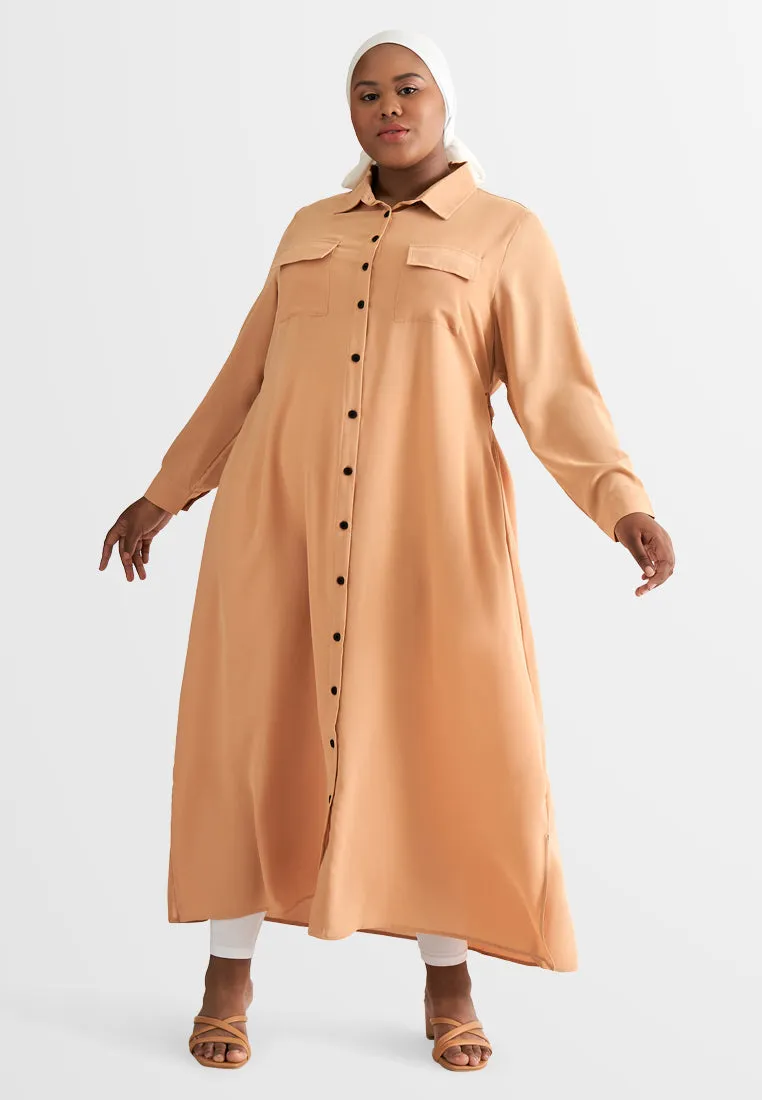 Treena Long Trench Style Button Dress Shirt