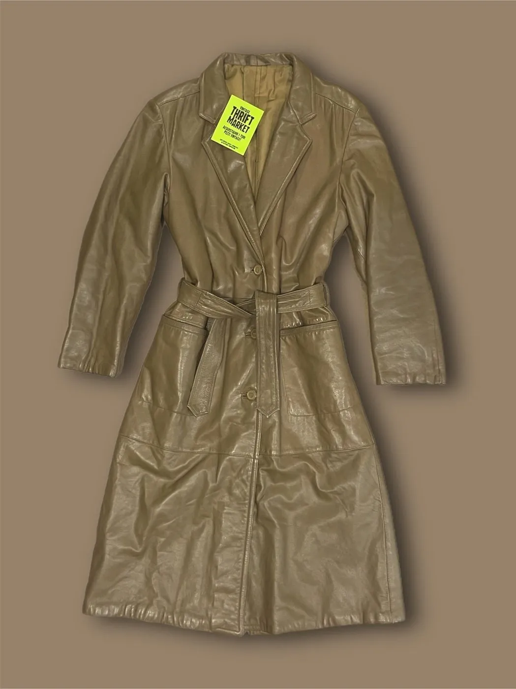 Trench cappotto in pelle vintage oversize tg 44