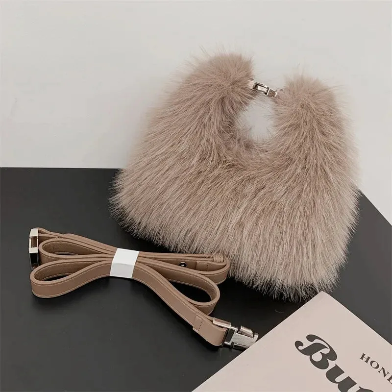 Trendy Faux Fur Plush Clutch Crossbody Handbag