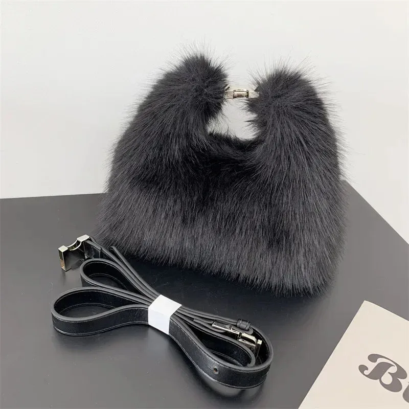 Trendy Faux Fur Plush Clutch Crossbody Handbag