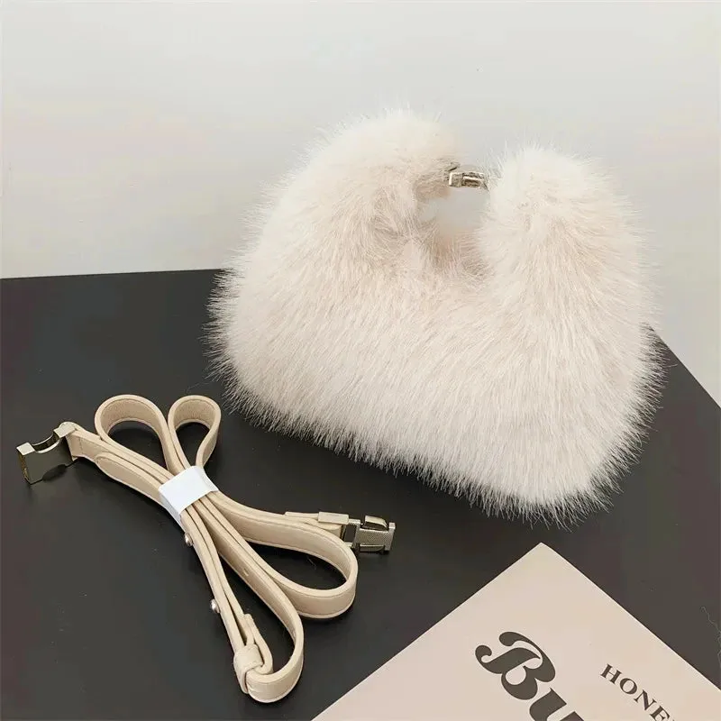 Trendy Faux Fur Plush Clutch Crossbody Handbag