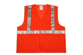 Type R Class 2 Vest - Fluorescent Orange-Red - Polyester Mesh - Hook & Loop Closure - 2 Interior Pockets - Silver Reflective Tape