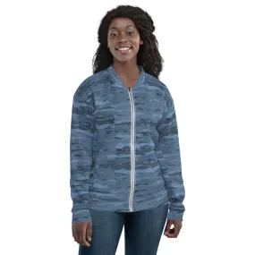 Unisex Bomber Jacket - Steel Blue Camouflage Lava  - Women