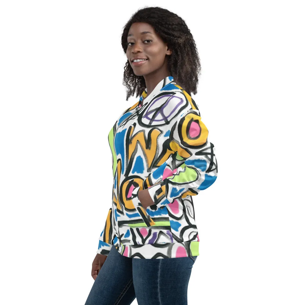 Unisex Bomber Jacket - Stop War Now Graffiti - Women