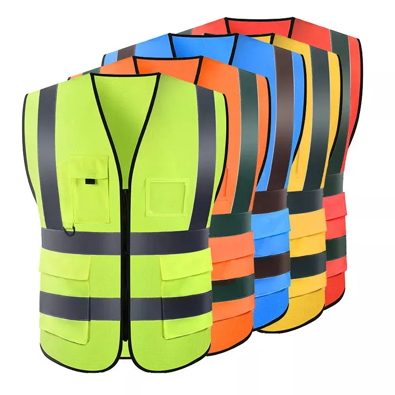 Unisex High Visibility Sleeveless Waistcoat with reflective stripes. Ideal for Security, Warehouse Workers, Cycling