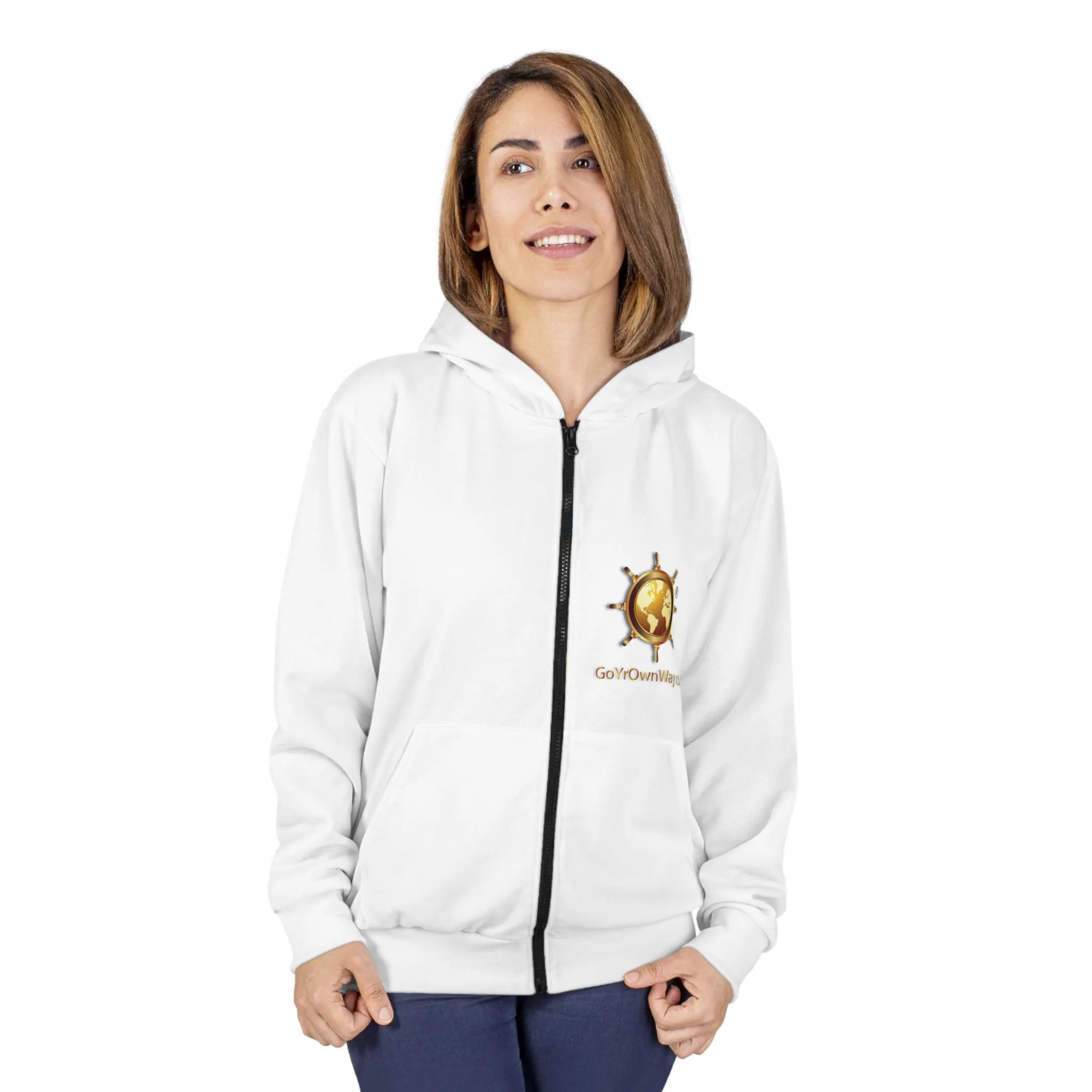 Unisex Zip Fleece Jacket Hoodie (White)