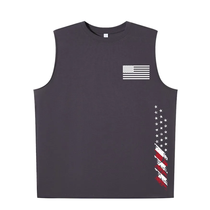 USA Flag print Men's pure cotton round neck vest