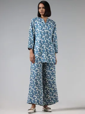 Utsa Blue Leaf Printed Kurti