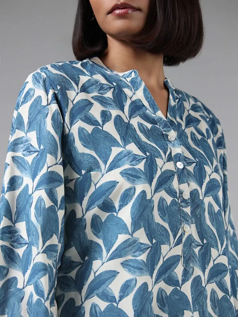 Utsa Blue Leaf Printed Kurti