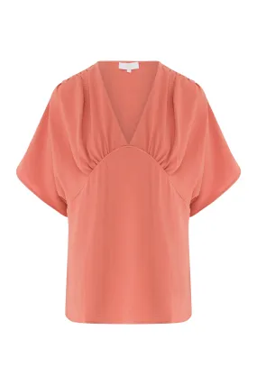 V-neck tunic blouse with kimono sleeves