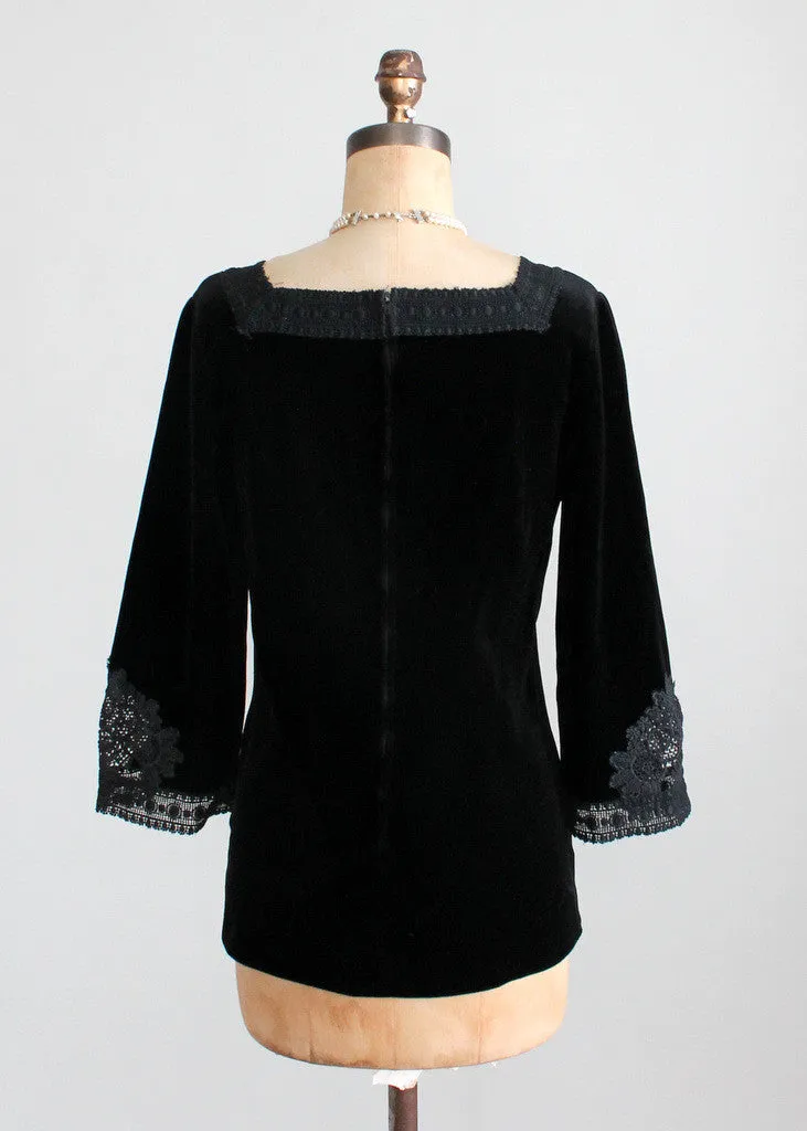 Vintage 1960s MOD Black Velvet and Lace Tunic Top