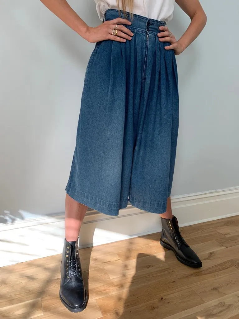 Vintage 1970's high waisted denim culottes