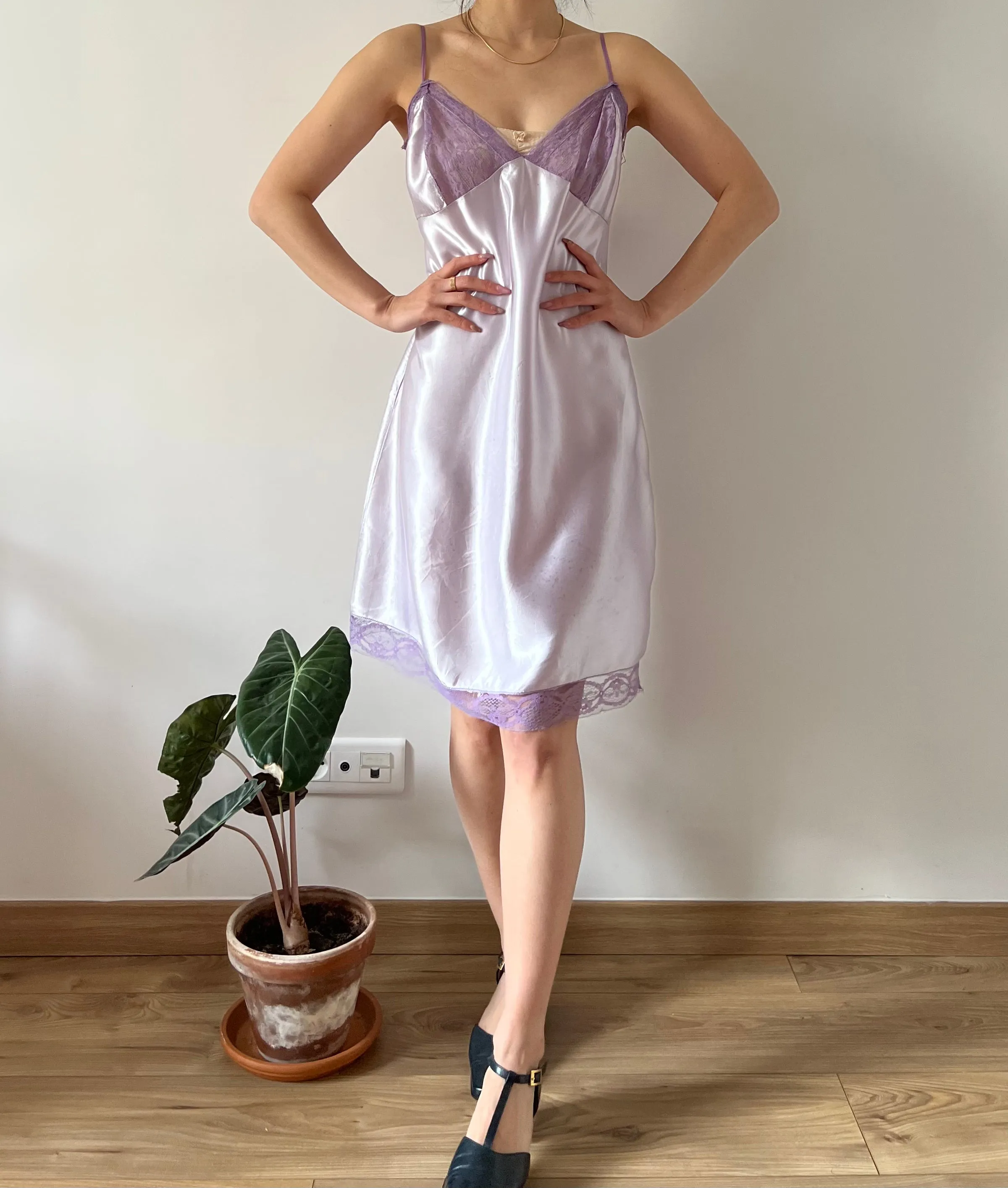 Vintage 40s lilac dyed slip dress