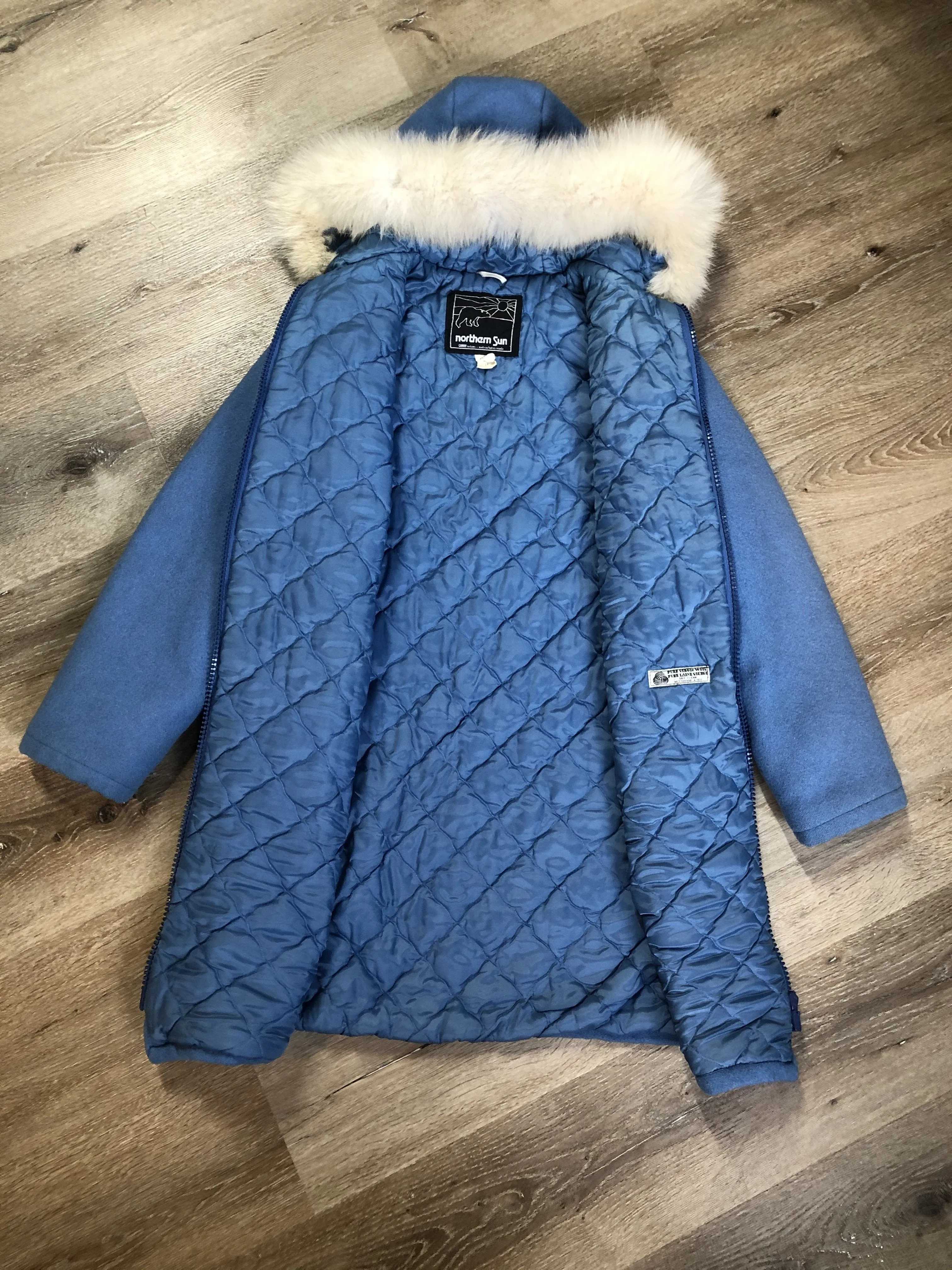 Vintage Northern Sun Light Blue Northern Parka with Arctic life motif, Made in Canada, SOLD