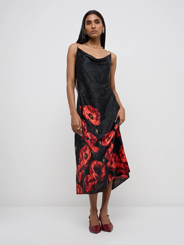 Wardrobe Black Floral Printed Slip Dress